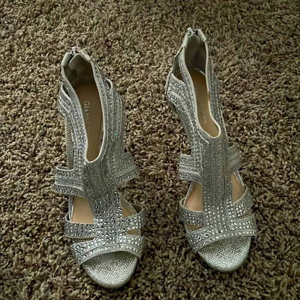 Silver Rhinestone Heels , Size 7.5 , Worn a couple of times